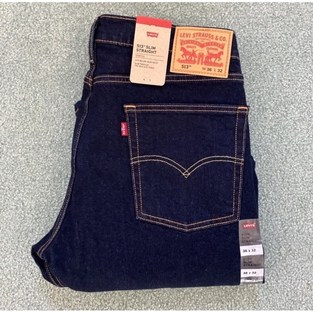 Levi's 513 Slim Straight Men's Jeans 36x32 Dark Blue Denim‎ Cowboy NWT